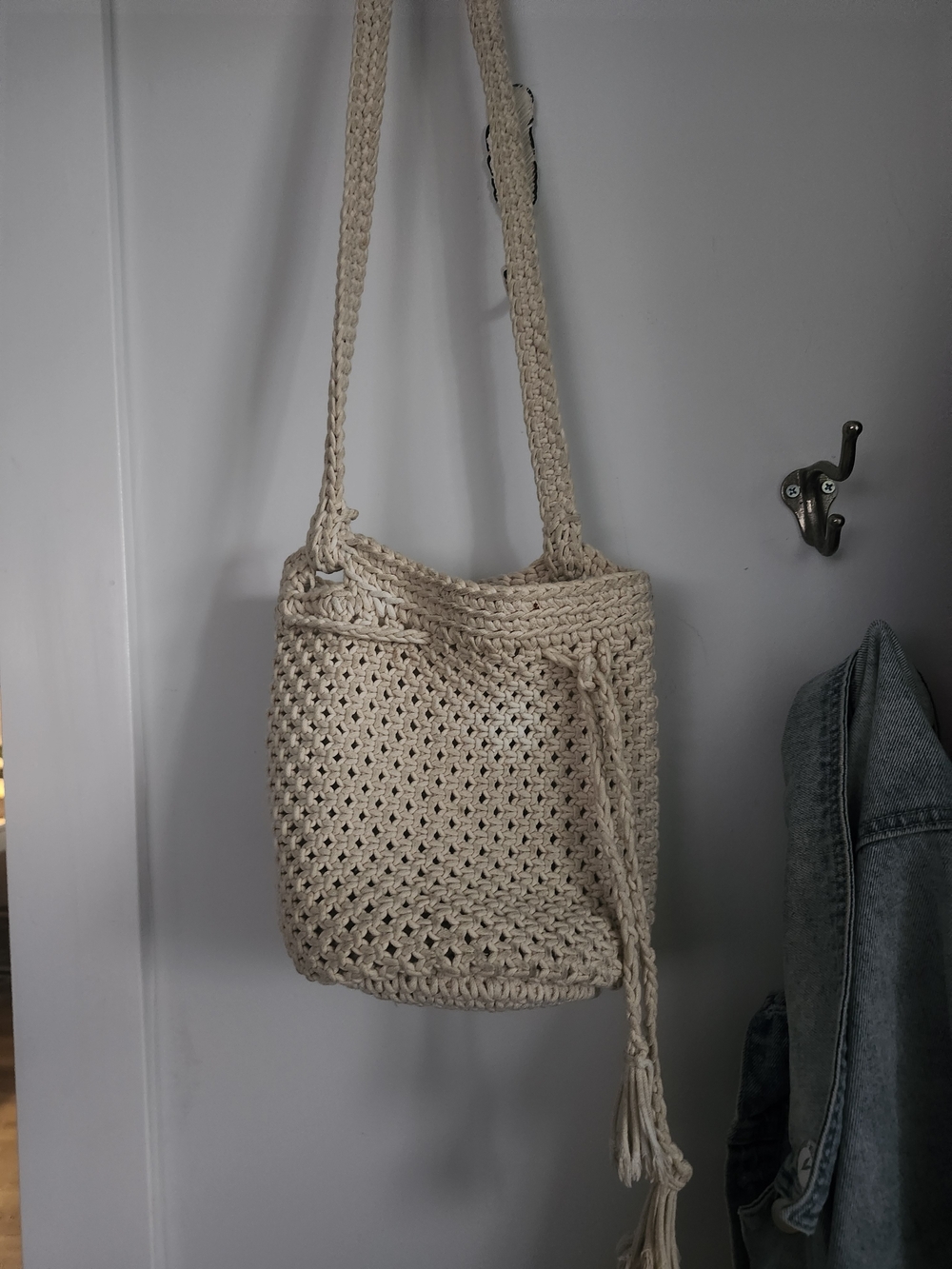 Cream Crochet Crossbody Purse, Shoulder Bag with Strap | Festival Boho